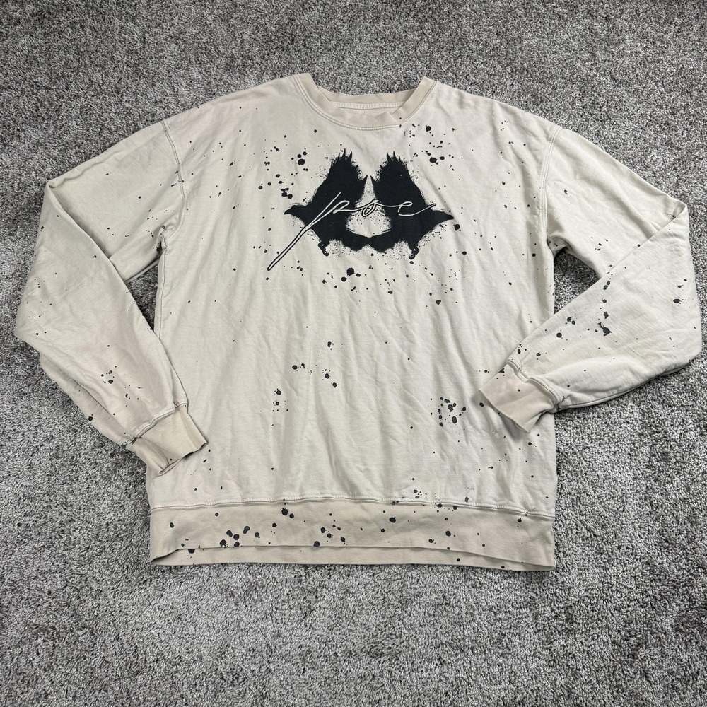 Mens Sweatshirt Medium Crewneck Pullover Poe Raven Graphic Grunge Alt Streetwear